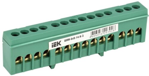 Шина PE "земля" в корп. изоляции на DIN-рейку ШНИ-6х9-14-К-З