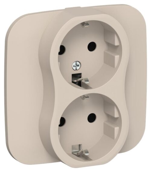 Розетка 2-м СП FLITE РС12-1-А-ФлЛ 16А с заземл. без защ. шторок безвинтовое крепление в сборе механизм льняной