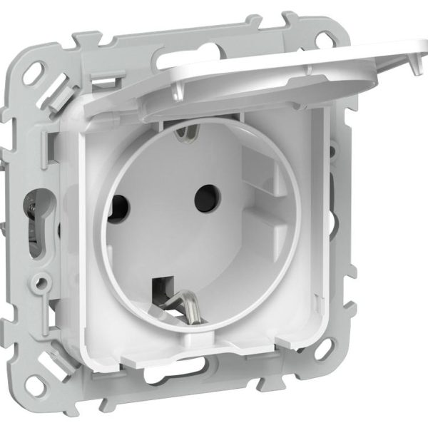 Розетка СП FLITE РСшкр11-1-44-ФлБ 16А IP44 с заземл. с защ. шторками и крышкой безвинтовое крепление механизм бел
