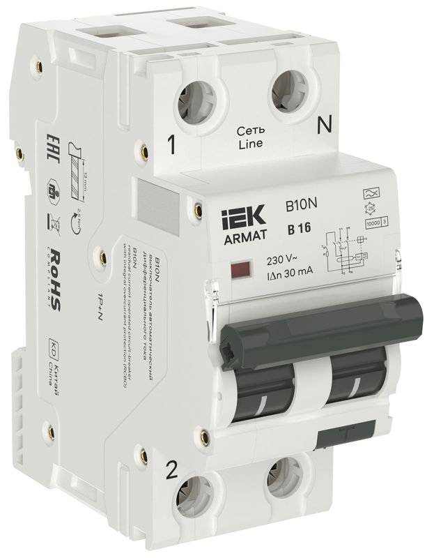 Выключатель автоматический дифференциального тока 2п B 16 30мА тип A АВДТ B10N 36мм