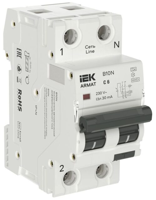 Выключатель автоматический дифференциального тока АВДТ B10N 1P+NP C6 30мА тип A