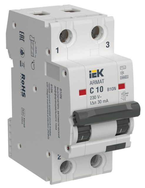 Выключатель автоматический дифференц. тока B10N 2P C10 30мА тип AC