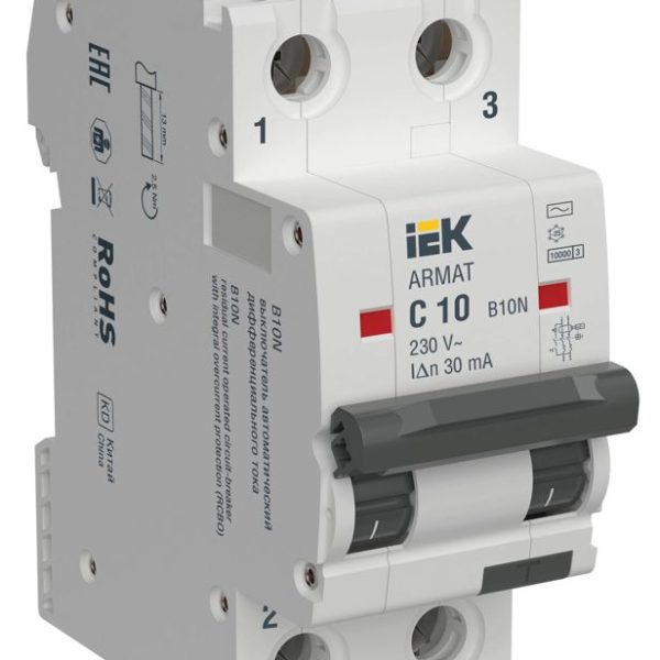 Выключатель автоматический дифференц. тока B10N 2P C10 30мА тип AC