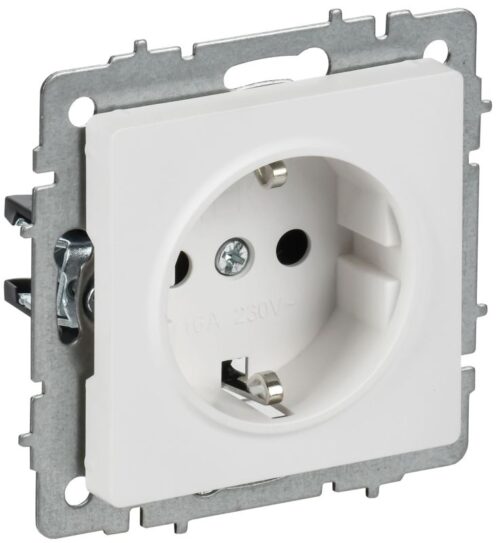 Розетка BRITE РС14-1-0-БрАБ 16А с заземл. защ. шторки механизм арктич. бел