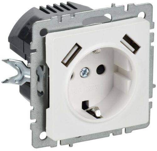 Розетка BRITE РЮш10-1-БрАБ 16А с USB A+A 2.1А с заземл. защ. шторки механизм арктич. бел