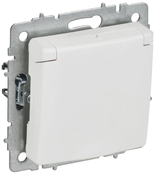 Розетка BRITE РСбш10-3-БрАБ 16А IP20 с заземл. защ. шторки с крышкой механизм арктич. бел