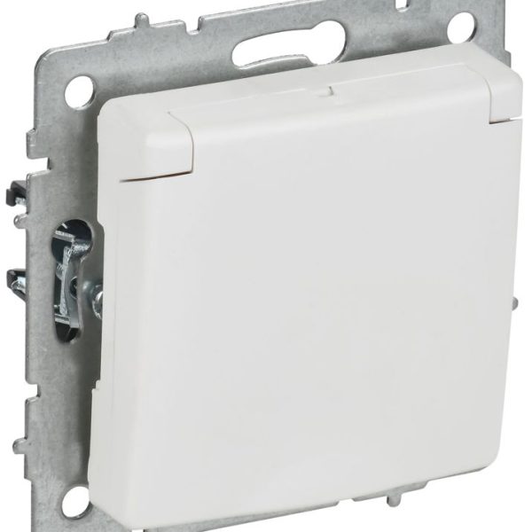 Розетка BRITE РСбш10-3-БрАБ 16А IP20 с заземл. защ. шторки с крышкой механизм арктич. бел