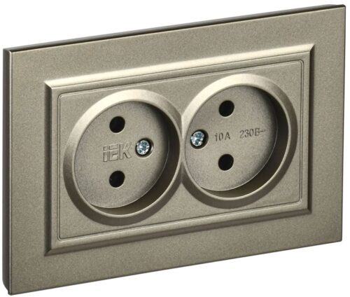 Розетка 2-м СП BRITE РС12-2-БрШ 10А в сборе без заземл. без защ. шторок шампань