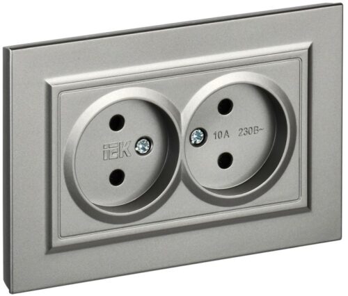 Розетка 2-м СП BRITE РС12-2-БрС 10А в сборе без заземл. без защ. шторок сталь