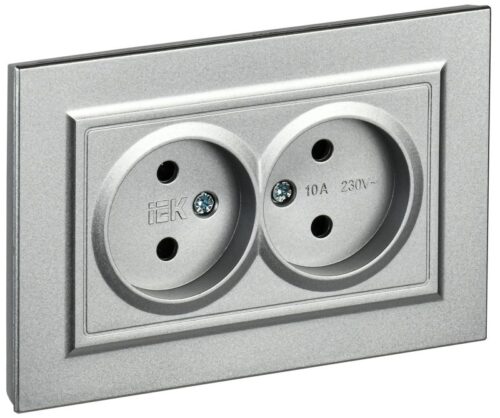 Розетка 2-м СП BRITE РС12-2-БрА 10А в сборе без заземл. без защ. шторок алюм