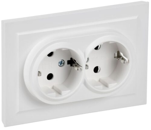 Розетка 2-м СП BRITE РС12-3-БрАБ 16А в сборе с заземл. без защ. шторок арктич. бел