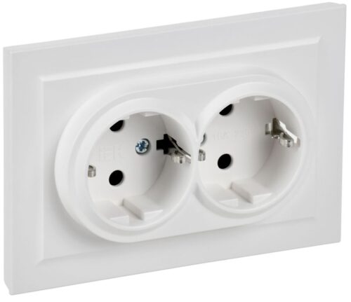 Розетка 2-м СП BRITE РСш12-3-БрАБ 16А в сборе с заземл. защ. шторки арктич. бел