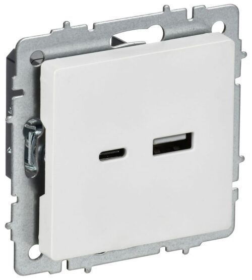 Розетка BRITE РЮ11-1-БрАБ 18Вт USB A+C механизм арктич. бел