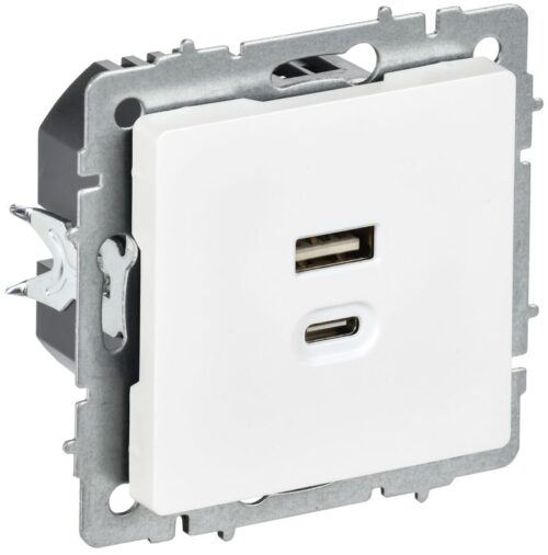 Розетка СП BRITE РЮ11-2-БрАБ USB A+C 45Вт высокоскор. заряд. арктич. бел