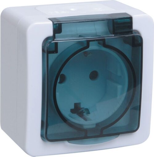 Розетка 1-м ОП Гермес Plus РСб20-3-ГПБд 16А IP54 с заземл. с дым. крышкой бел