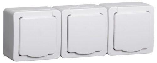 Розетка 3-м ОП Гермес Plus РСб23-3-ГПБб 16А IP54 с заземл. с крышкой бел