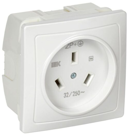 Розетка 1-м СП Рпл11-К 32А IP20 разборная для плиты с заземл. бел