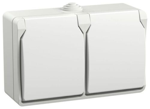 Розетка 2-м ОП Форс РСб22-3-ФБ 16А IP54 с заземл. защ. шторки бел