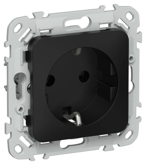 Розетка СП FLITE РС11-1-ФлЧ 16А с заземл. без защ. шторок безвинтовое крепление механизм черн