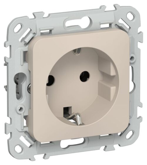 Розетка СП FLITE РС11-1-ФлЛ 16А с заземл. без защ. шторок безвинтовое крепление механизм льняной