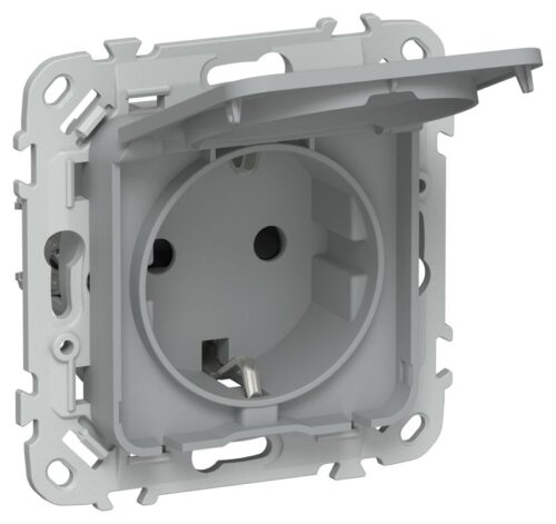 Розетка СП FLITE РСшкр11-1-44-ФлС 16А IP44 с заземл. с защ. шторками и крышкой безвинтовое крепление механизм сер
