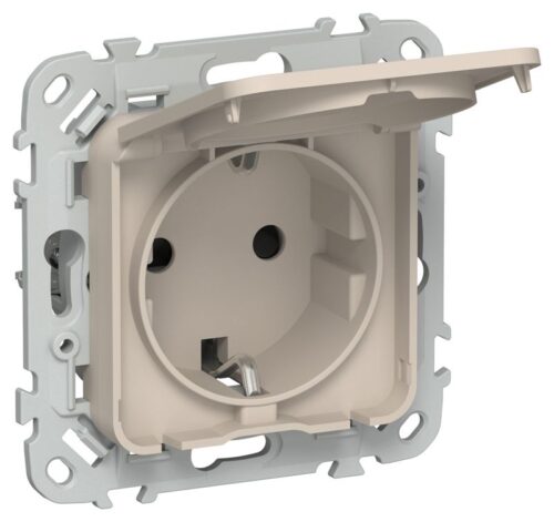Розетка СП FLITE РСшкр11-1-44-ФлЛ 16А IP44 с заземл. с защ. шторками и крышкой безвинтовое крепление механизм льняной
