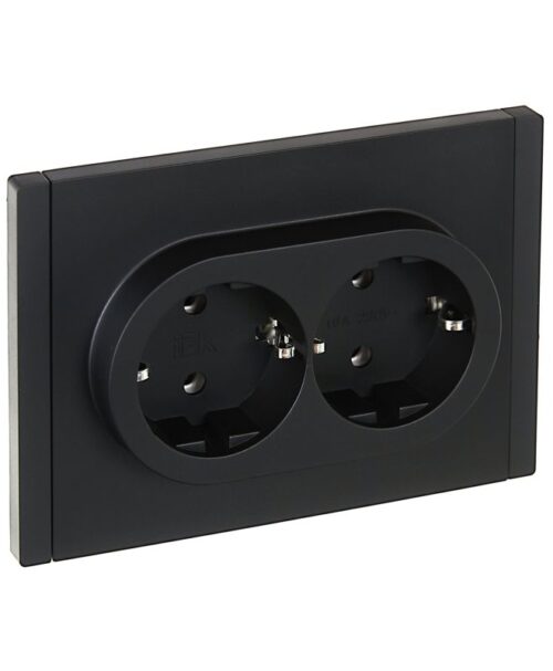 Розетка 2-м СП FORTE&PIANO FP124 16А с заземл. без защ. шторок безвинт. крепл. черн