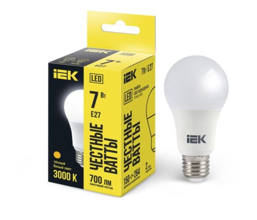 Лампа светодиодная A60 7Вт грушевидная 3000К тепл. бел. E27 630лм 230-240В