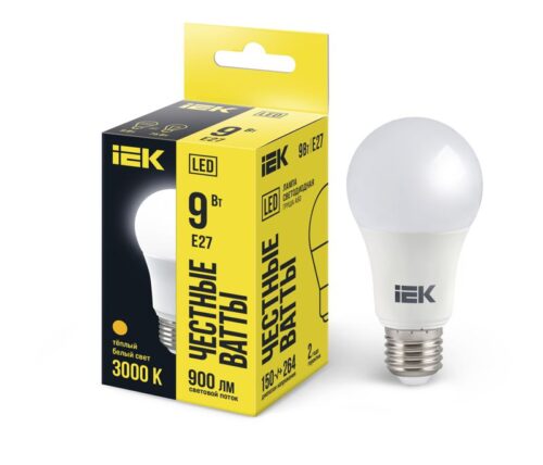 Лампа светодиодная A60 9Вт грушевидная 3000К тепл. бел. E27 810лм 230-240В