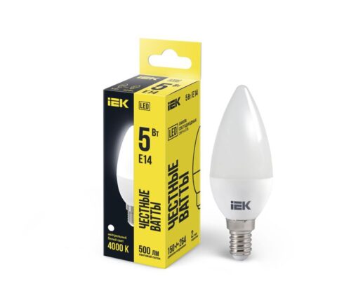 Лампа светодиодная 5Вт C35 свеча 4000К нейтр. бел. E14 450лм 230-240В