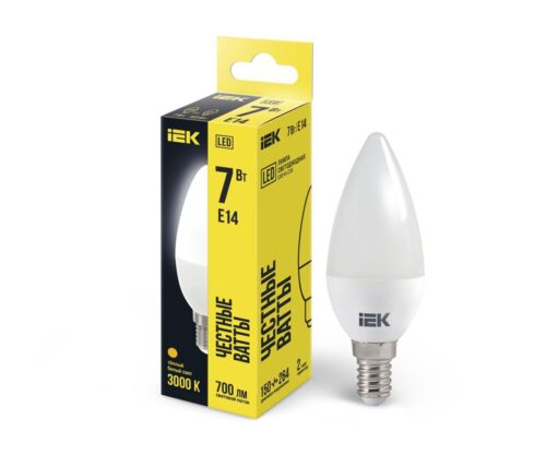 Лампа светодиодная C35 7Вт свеча 3000К E14 230В