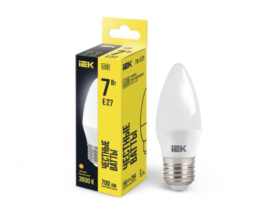 Лампа светодиодная C35 7Вт свеча 3000К E27 230В