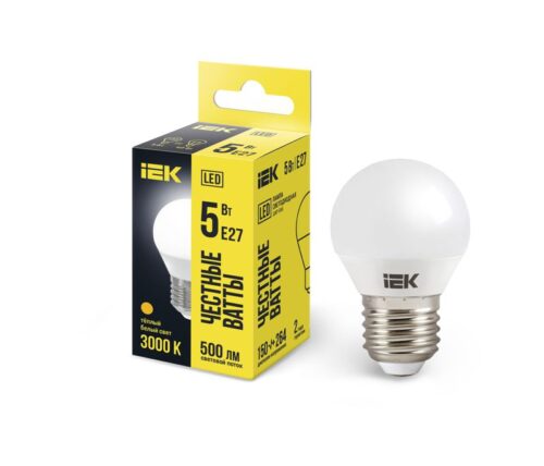 Лампа светодиодная G45 5Вт шар 3000К тепл. бел. E27 450лм 230-240В