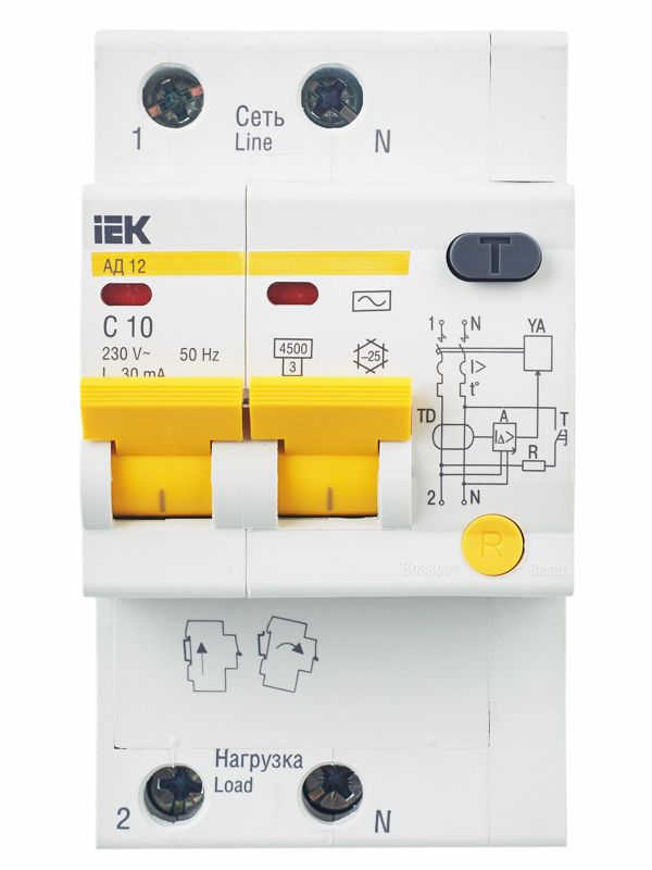 Выключатель автоматический дифференциального тока 2п C 10А 30мА тип AC 4.5кА АД-12 — изображение 2