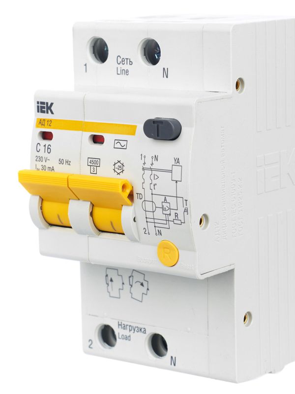 Выключатель автоматический дифференциального тока 2п C 16А 30мА тип AC 4.5кА АД-12 — изображение 8