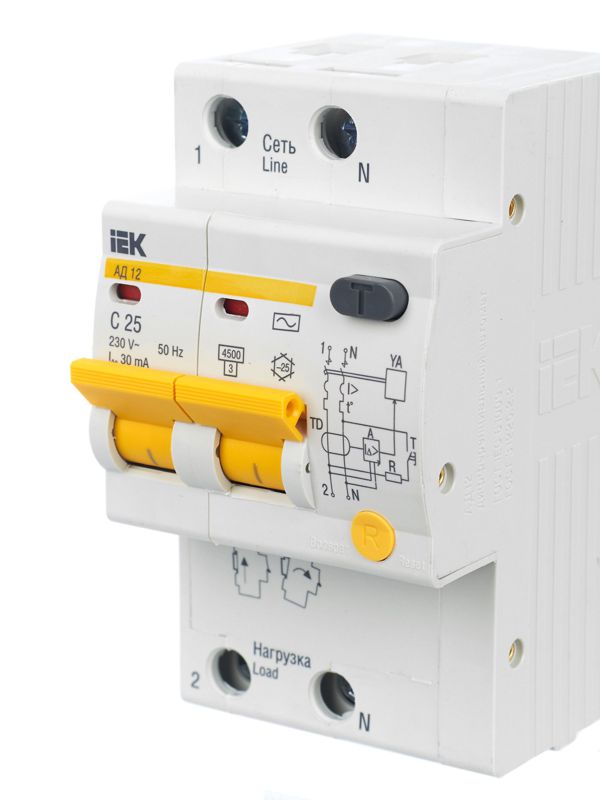 Выключатель автоматический дифференциального тока 2п C 25А 30мА тип AC 4.5кА АД-12 — изображение 8