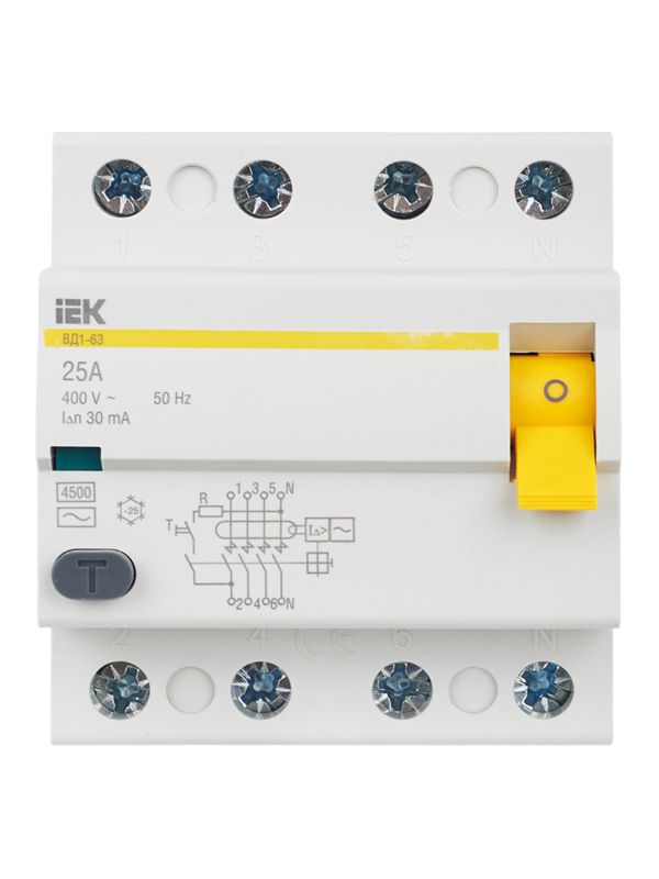 Выключатель дифференциального тока 4п 25А 30мА тип AC ВД1-63 — изображение 2