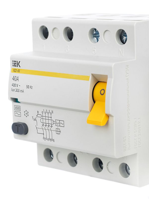 Выключатель дифференциального тока 4п 40А 300мА тип AC ВД1-63 — изображение 8