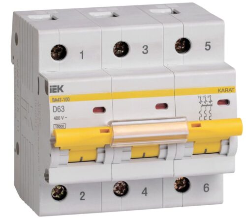 Выключатель автоматический модульный 3п D 63А 10кА ВА47-100