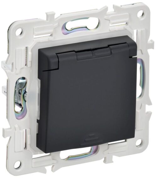 Розетка 1-м SKANDY 16А IP44 с заземл. защ. шторки с крышкой SK-R11G графит