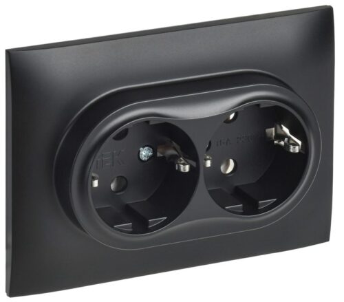 Розетка 2-м SKANDY 16А с заземл. без защ. шторок в сборе SK-R08Bl черн