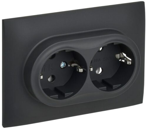 Розетка 2-м SKANDY 16А с заземл. без защ. шторок в сборе SK-R08G графит