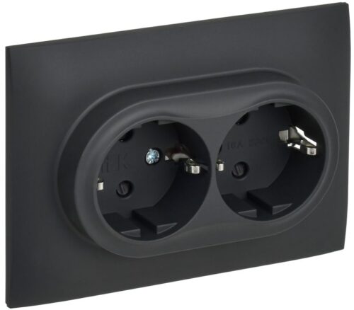 Розетка 2-м SKANDY 16А с заземл. защ. шторки в сборе SK-R07G графит