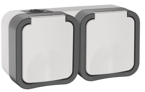 Розетка 2-м ОП TORS 16А IP55 TS222 горизонт. с заземл. с крышкой бел