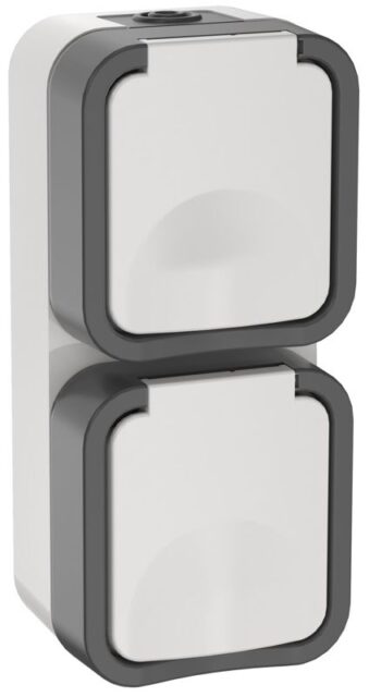 Розетка 2-м ОП TORS 16А IP55 TS232 вертик. с заземл. с крышкой бел