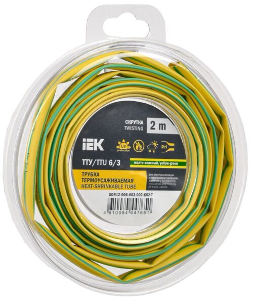 Трубка термоусадочная ТТУ нг-LS 6/3 желт./зел