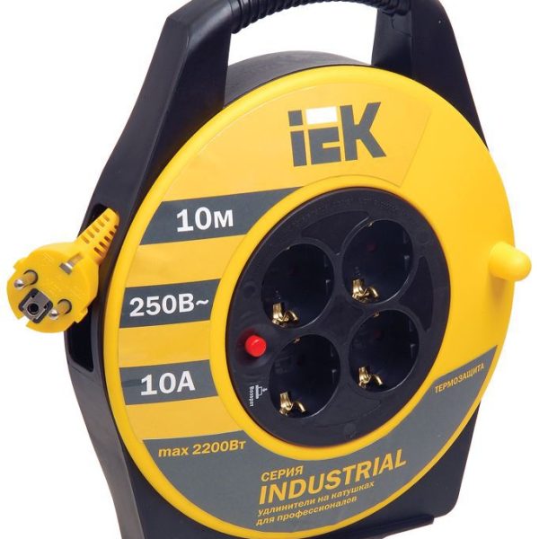 Удлинитель на катушке 4х10м с заземл. 10А IP20 Industrial УК10 3х1 термозащита
