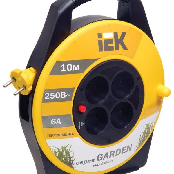 Удлинитель на катушке 4х10м без заземл. 6А IP20 Garden УК10 2х0.75 термозащита