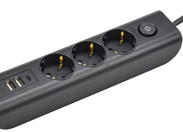 Удлинитель 3х2м с заземл. 16А 250В MODERN У03В с выкл. USBх3 ПВС 3х1 черн