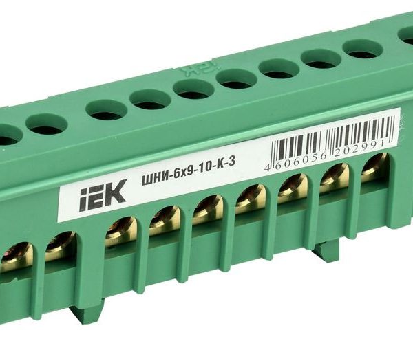 Шина PE "земля" в корп. изол. на DIN-рейку ШНИ-6х9-10-К-З